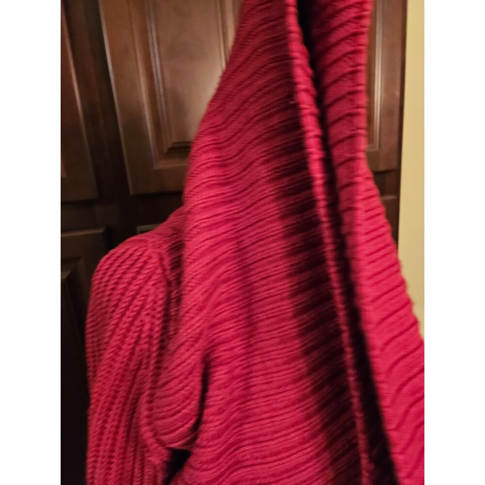 Eileen Fisher Raspberry Red Open-Front Ribbed Knit Cardigan - Picture 4 of 16